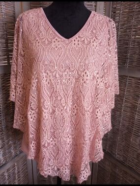 .Brittany Black Blush Sequin Lace Overlay Top